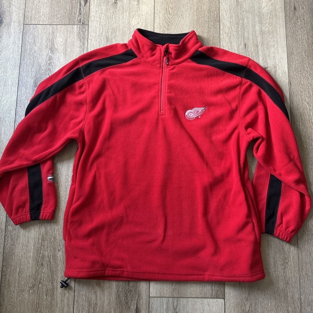 Detroit Red Wings 1/4 Zip Pullover Sweatshirt Men's‎ L Black Red Majestic #828